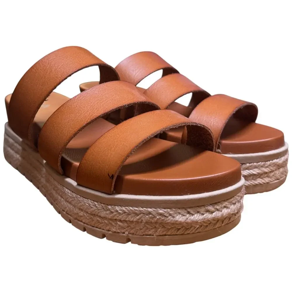 MIA Kaz Women's 9 Cognac Platform Espadrille Sandals 3 Straps Comfort